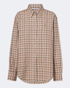Acne Studios Checked Cotton And Linen Shirt - Brown