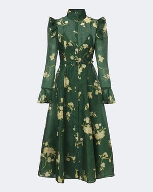 LEO LIN Katrina Floral Linen And Silk Midi Dress - Green