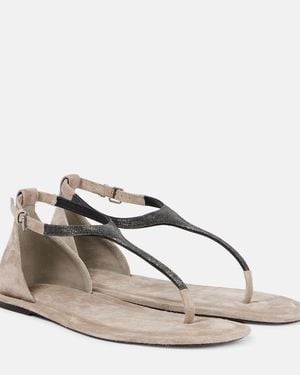 Brunello Cucinelli Sandalen Monili Aus Veloursleder - Weiß