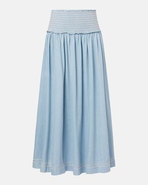 Zimmermann Ascension Shirred Denim Midi Skirt - Blue