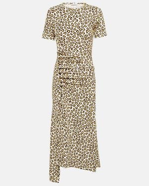 Rabanne Leopard-Print Jersey Midi Dress - Metallic