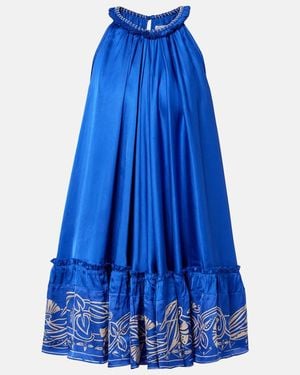 Poupette Cleo Embellished Floral Satin Minidress - Blue