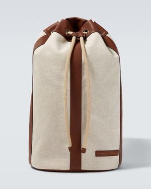 Brunello Cucinelli Leather-Trimmed Canvas Backpack - Brown