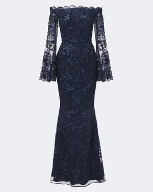 Elie Saab Off-Shoulde-Robe Aus Spitze Mit Pailletten - Blau