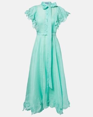 LEO LIN Elsie Tie-Neck Linen And Silk Maxi Dress - Green