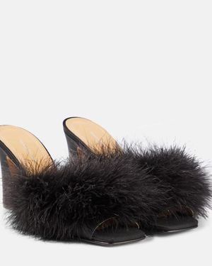 Maison Margiela Feather-Embellished Mules - Black