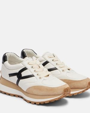 Veronica Beard Valentina Suede-Trimmed Leather Sneakers - White