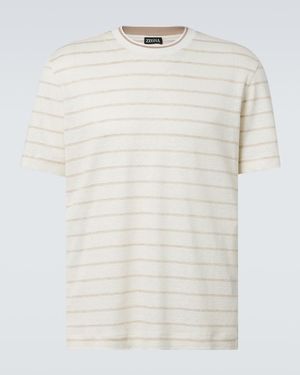 ZEGNA Striped Linen-Blend T-Shirt - White