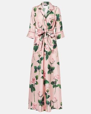 Dolce & Gabbana Floral Belted Silk Satin Maxi Dress - Pink