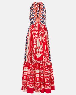 CAMILLA Halterneck Cotton Poplin Maxi Dress - Red
