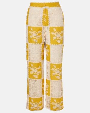 FARM Rio Lace-Trimmed Cotton Straight Pants - Yellow