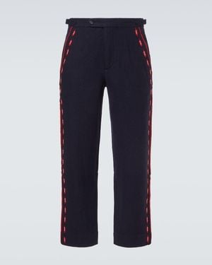 Bode Carroll Embroidered Wool Straight Trousers - Blue