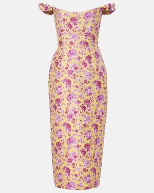 Markarian Amara Floral Off-Shoulder Brocade Midi Dress - Pink