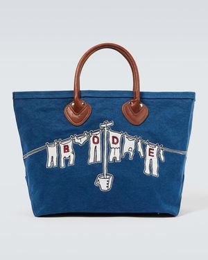 Bode Borsa Clothesline in canvas con pelle - Blu