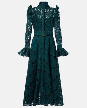 LEO LIN Aliyah Belted Lace Midi Dress - Green