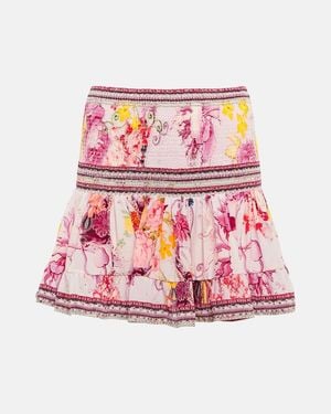 CAMILLA Minifalda De Seda Floral Fruncida - Rosa