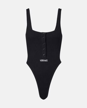 Versace Ribbed-Knit Logo Cotton-Blend Bodysuit - Black