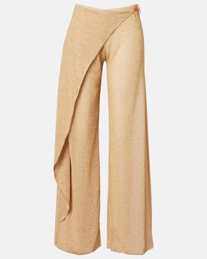Oséree Lumiere Beaded Wide-Leg Trousers - Natural