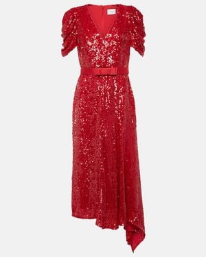 Erdem Asymmetric Sequined Midi Dress - Red