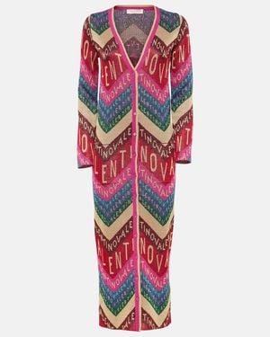 Valentino Logo Knitted Jacquard Midi Dress - Red