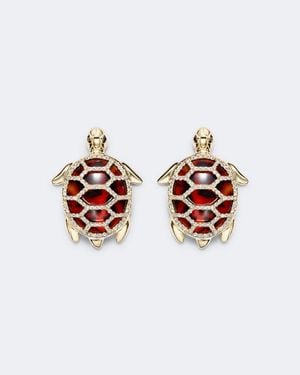Yvonne Léon Pendientes Tortue De Oro De 9 Ct Con Diamantes Y Resina - Blanco