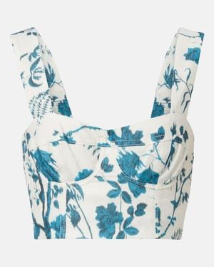 Erdem Floral Cotton And Linen Crop Top - Blue