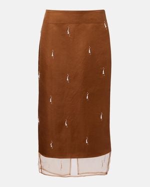 Rohe Verzierter Midirock Aus Seidenorganza - Braun