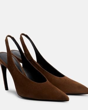 The Attico Viper Suede Slingback Court Shoes - Brown