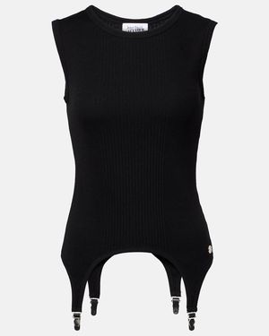 Jean Paul Gaultier Ribbed-Knit Cotton Jersey Tank Top - Black