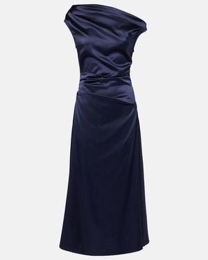 STAUD Elyse Pleated Silk-Blend Maxi Dress - Blue