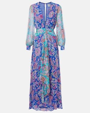 RIXO London Meera Floral Gathered Chiffon Maxi Dress - Blue