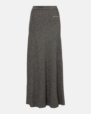 Ganni Ribbed-Knit Lame Maxi Skirt - Gray