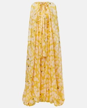 Carolina Herrera Gathered Caped Silk Gown - Yellow