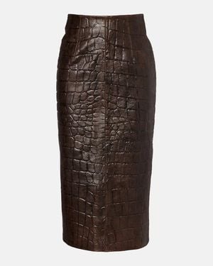 Emilia Wickstead Loretta Croc-Effect Leather Pencil Skirt - Brown