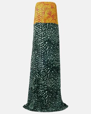 Dries Van Noten Printed Strapless Georgette Gown - Green