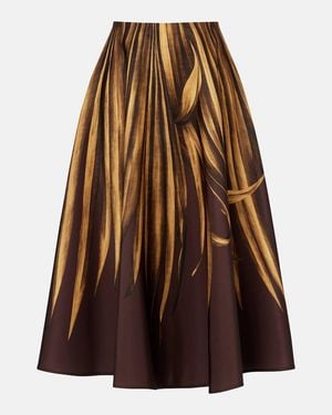 Oscar de la Renta Printed Faille Midi Skirt - Brown