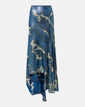 Etro Printed Asymmetric Lame Maxi Skirt - Blue