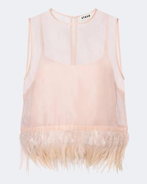STAUD Avi Feather-Trimmed Silk Top - Pink