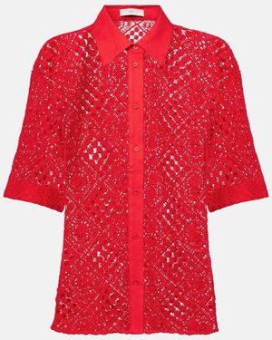 SIR. Rayure Cotton-Blend Crochet Shirt - Red
