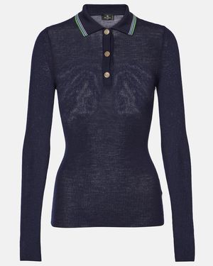 Etro Printed Wool And Cotton Polo Jumper - Blue
