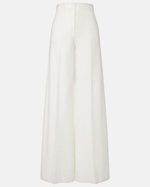 Max Mara Cotton Pique Wide-Leg Trousers - White