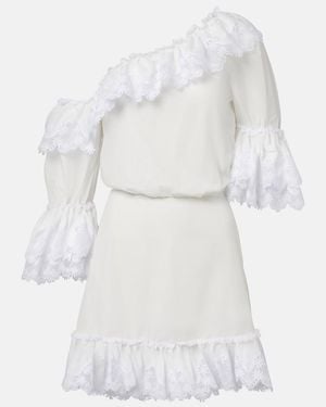 Saint Laurent Embroidered Ruffled Cotton Poplin Minidress - White