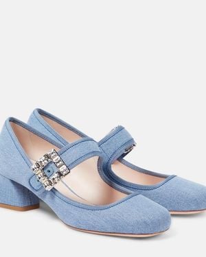 Roger Vivier Tres Vivier Strass Buckle Babies Mary Jane Court Shoes - Blue