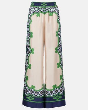 La DoubleJ Printed Silk Twill Palazzo Trousers - Green