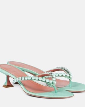 AMINA MUADDI Gigi 45 Embellished Satin Thong Sandals - Green