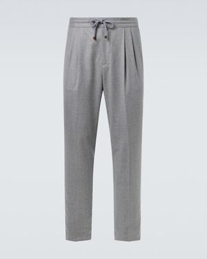 Brunello Cucinelli Virgin Wool Flannel Straight Trousers - Grey