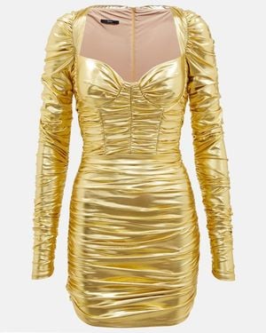 Alex Perry Paxton Metallic Ruched Minidress - Yellow