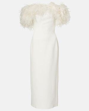 David Koma Bridal Feather-Trimmed Midi Dress - White