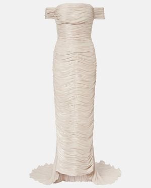 Marmar Halim Off-Shoulder Pleated Bustier Gown - White