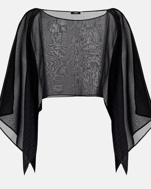 Balmain Monogram Sheer Silk Crop Top - Black
